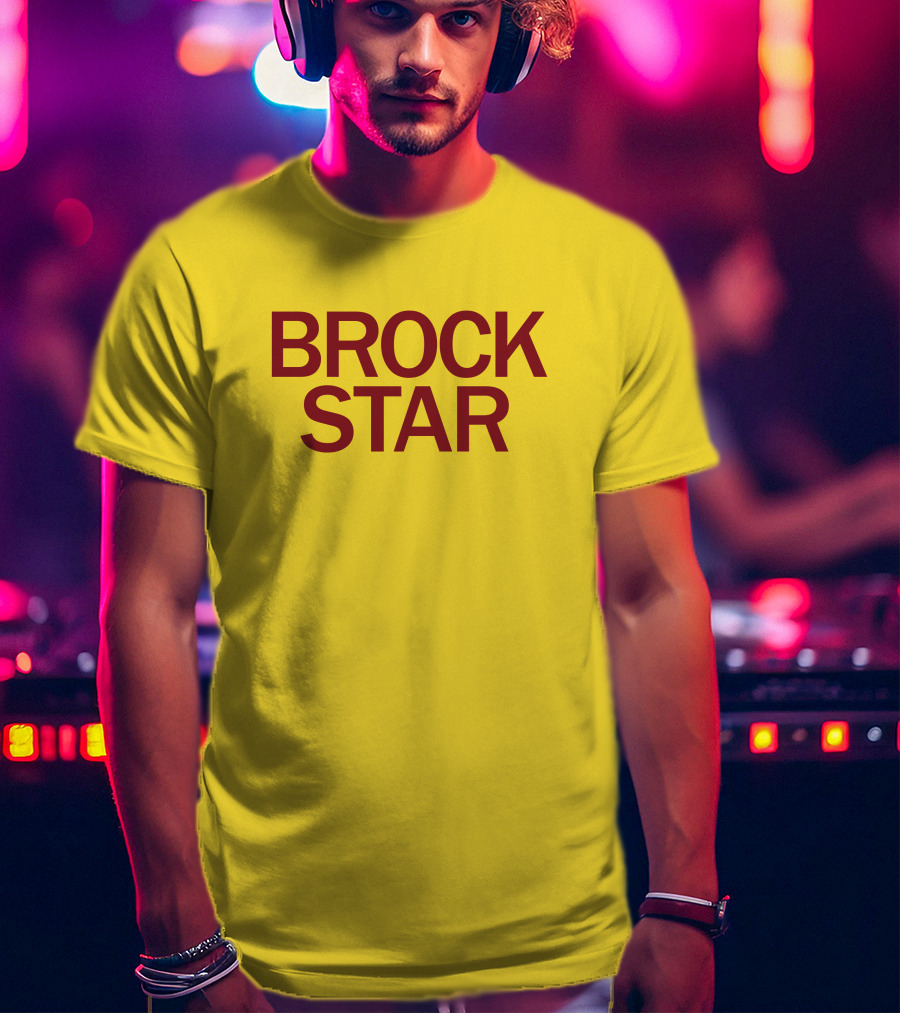 Raygun Merch Brock Star Gold Bold Text On Yellow T-Shirt