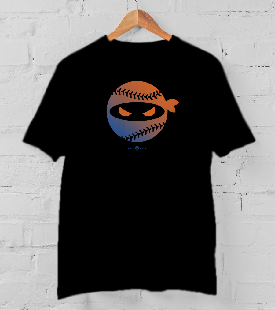 Roto Wear Pitching Ninja Baseball Seam Face New Mets Fans T-Shirt