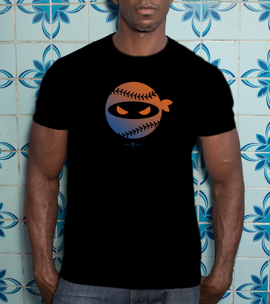 Roto Wear Pitching Ninja Baseball Seam Face New Mets Fans T-Shirt