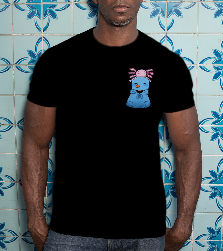 Skeppy Merch Skeppy Axolotl Cute Blue Hoodie With Pink Axolotl On Head T-Shirt
