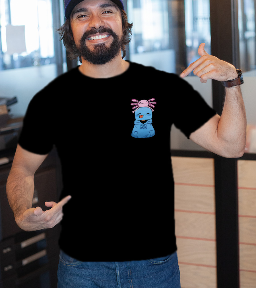Skeppy Merch Skeppy Axolotl Cute Blue Hoodie With Pink Axolotl On Head T-Shirt