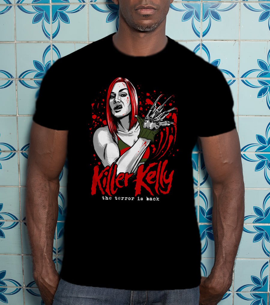Killer Kelly The Terror Is Back Freddy Krueger Inspired Character Blood Splatter T-Shirt