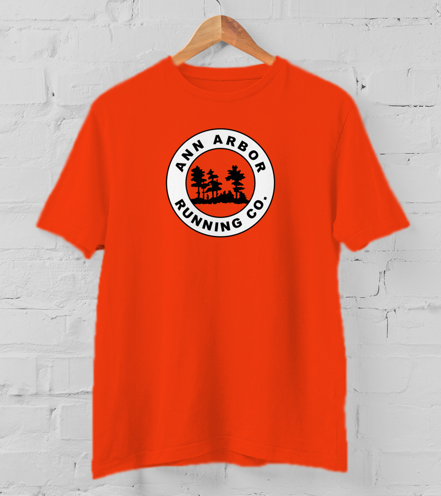 Ann Arbor Running Co Tree Silhouette Logo On Orange T-Shirt