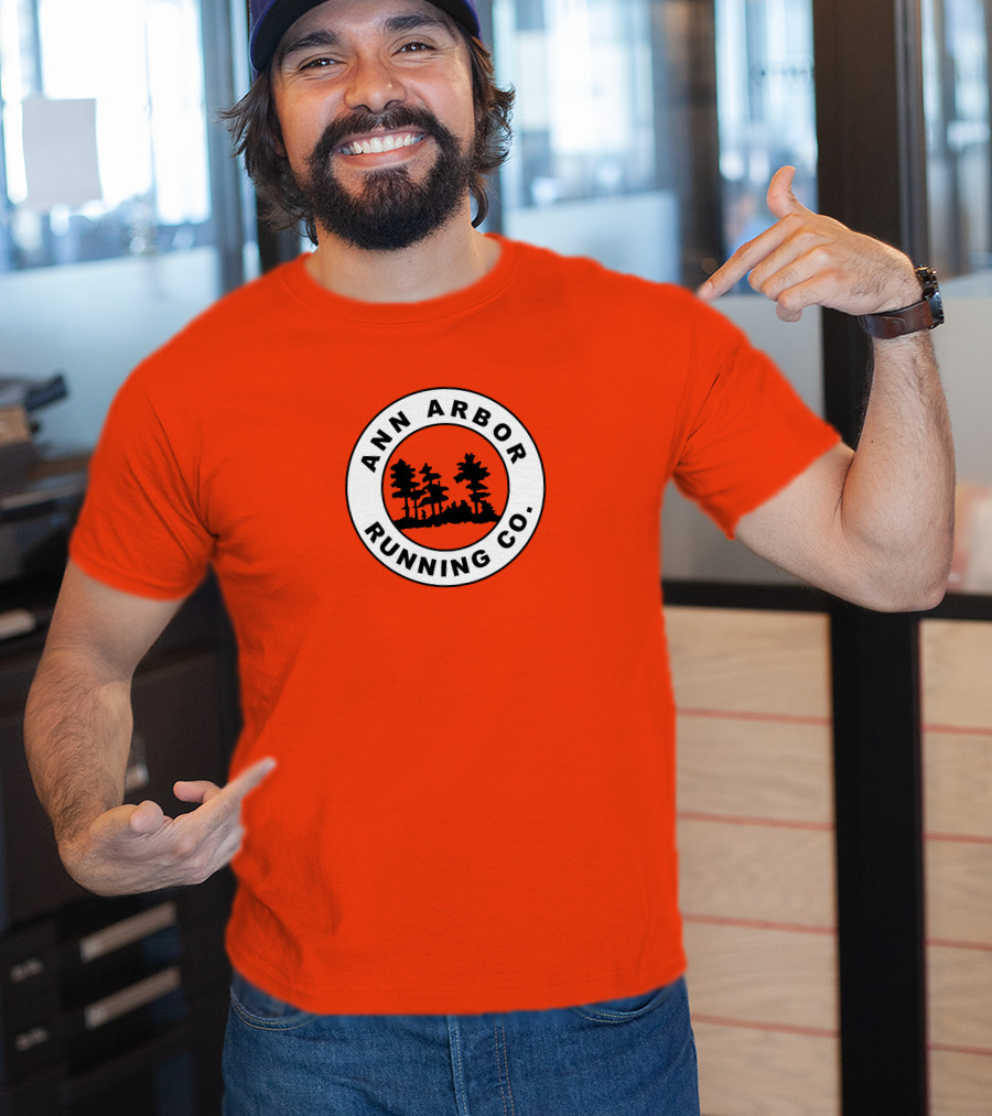 Ann Arbor Running Co Tree Silhouette Logo On Orange T-Shirt