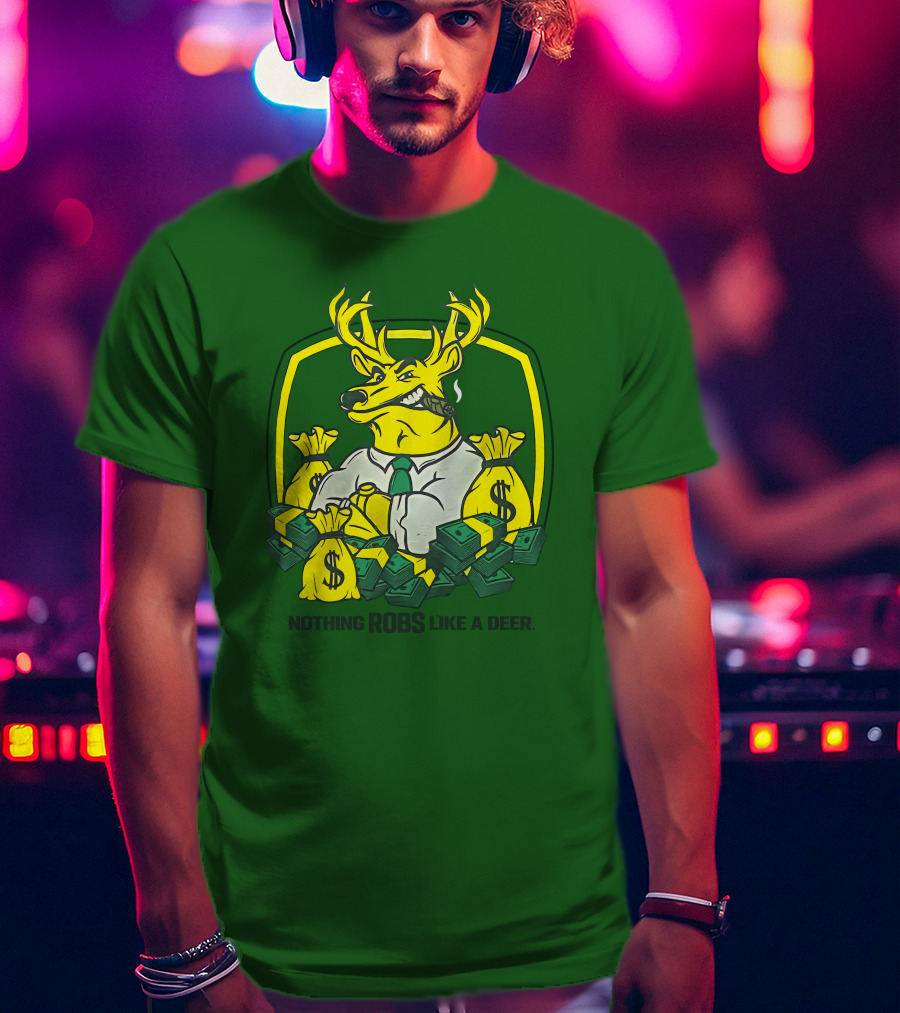 Jonah Furman Smoking Cartoon Business Deer Holding Cash Nothing Robs Like A Deer T-Shirt