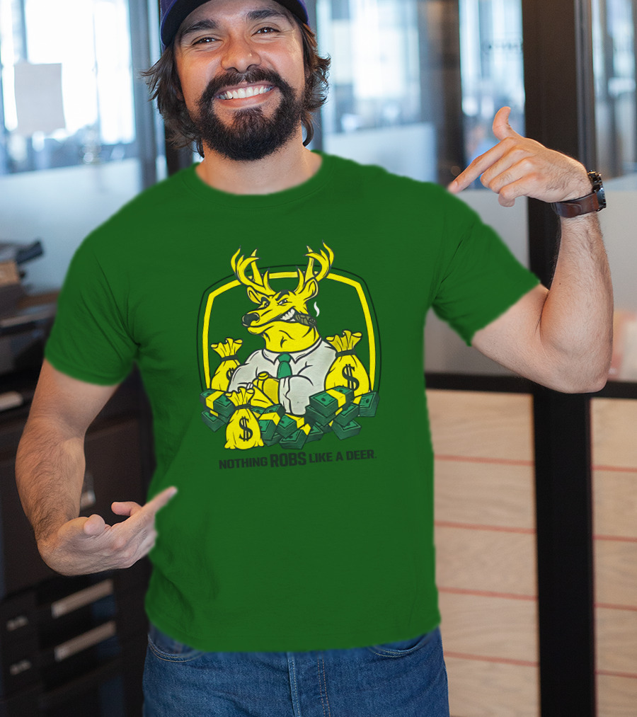 Jonah Furman Smoking Cartoon Business Deer Holding Cash Nothing Robs Like A Deer T-Shirt