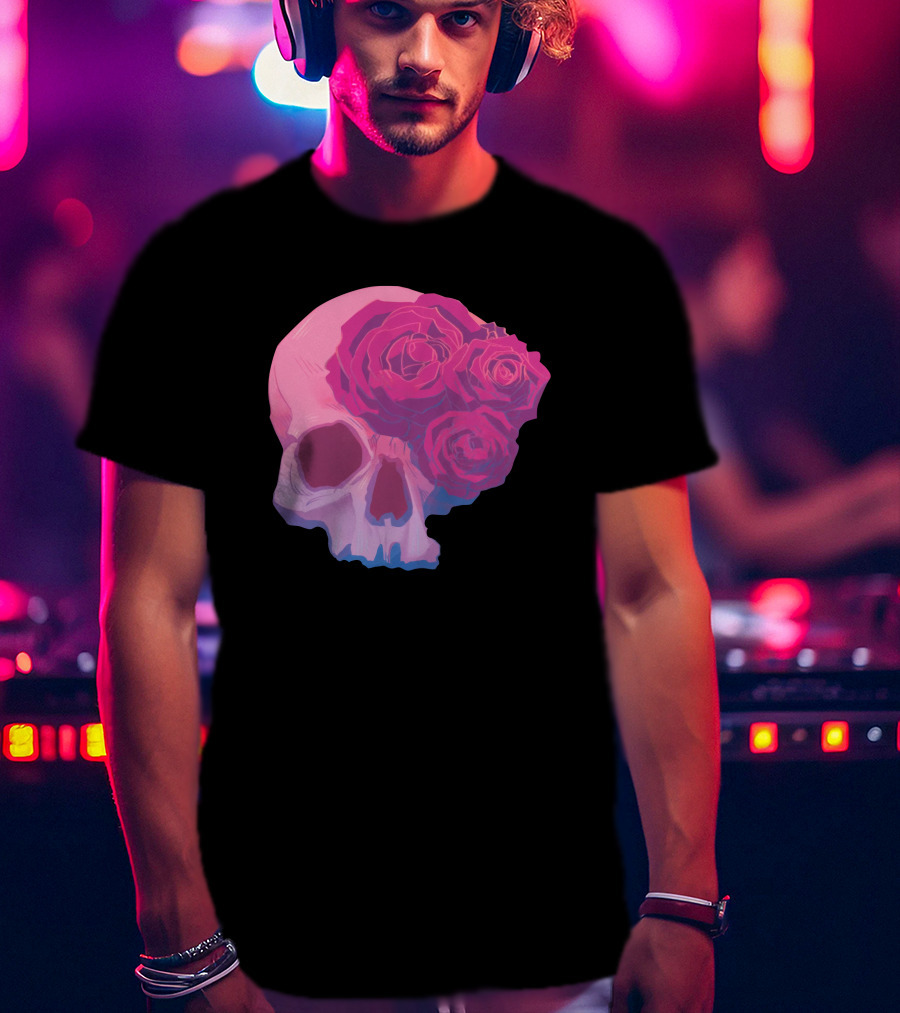 Taliesin Jaffe Pink Skull With Gothic Roses T-Shirt