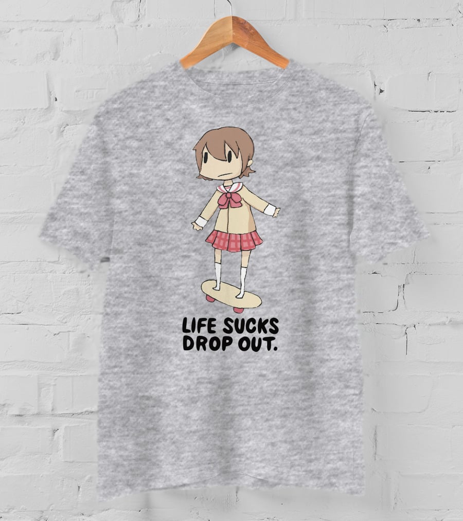 Life Sucks Drop Out Anime Style Character On Skateboard T-Shirt