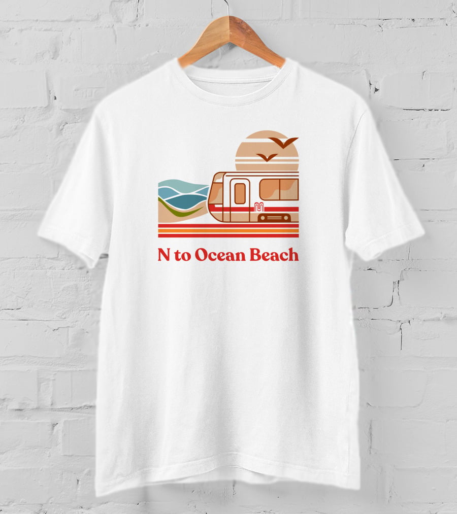 N To Ocean Beach San Francisco Tram Chris Arvin T-Shirt