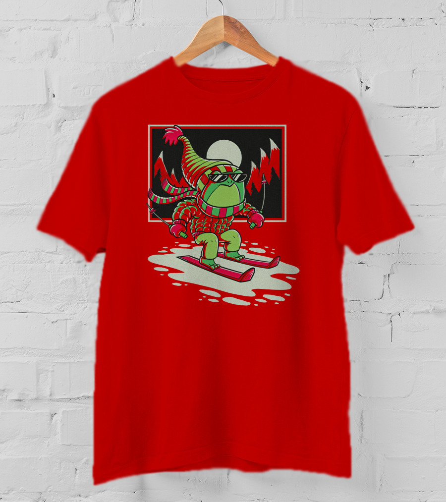 Boomerna Skifrog Merch Frog Skiing Snowy Mountains T-Shirt
