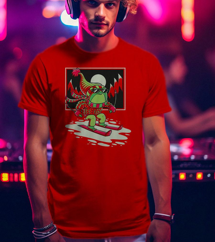 Boomerna Skifrog Merch Frog Skiing Snowy Mountains T-Shirt