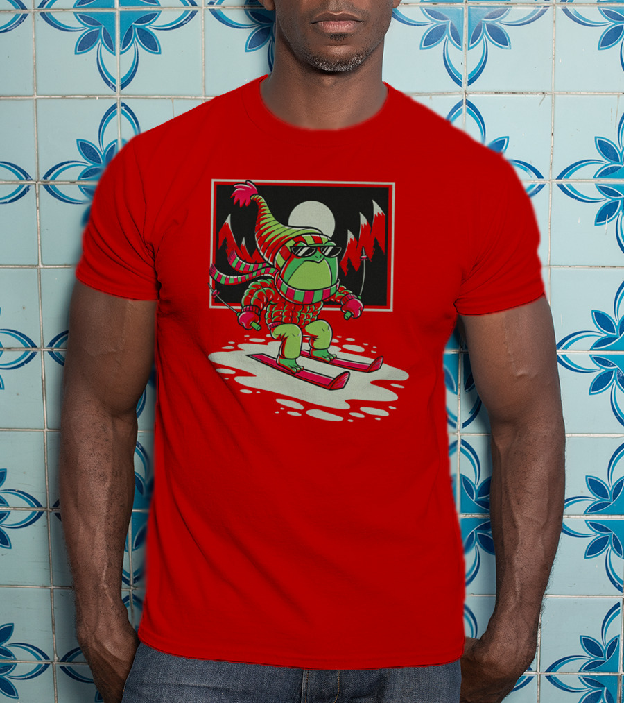 Boomerna Skifrog Merch Frog Skiing Snowy Mountains T-Shirt