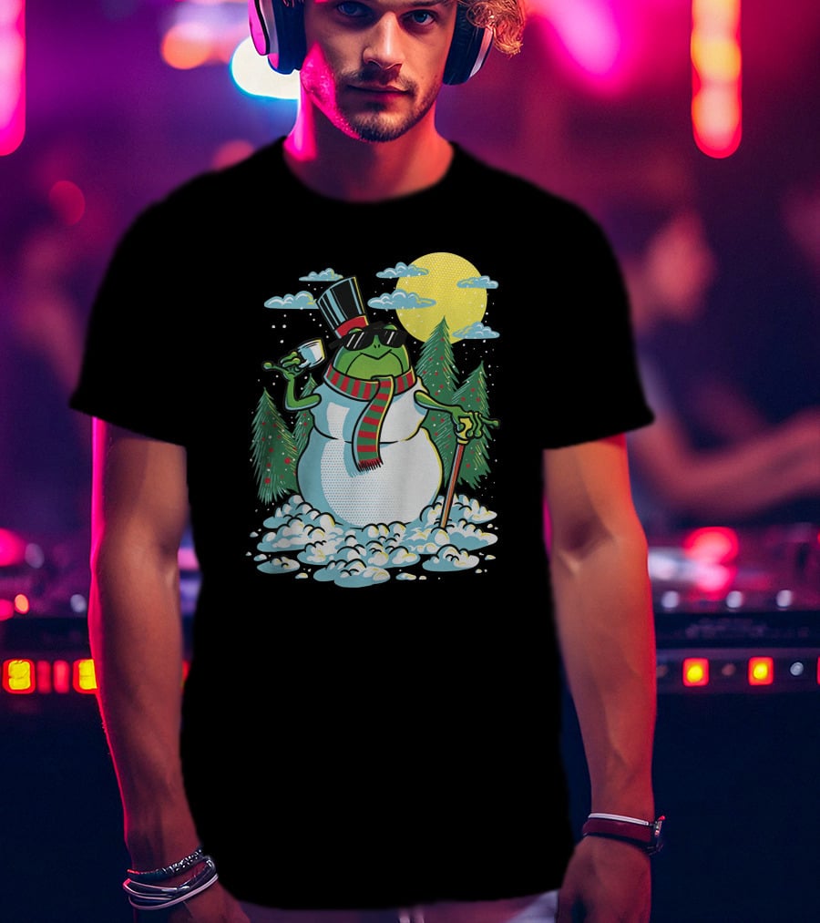 BoomerNA Merch BoomerNA Snowfrog Frog Snowman Christmas Tree Top Hat Cane T-Shirt