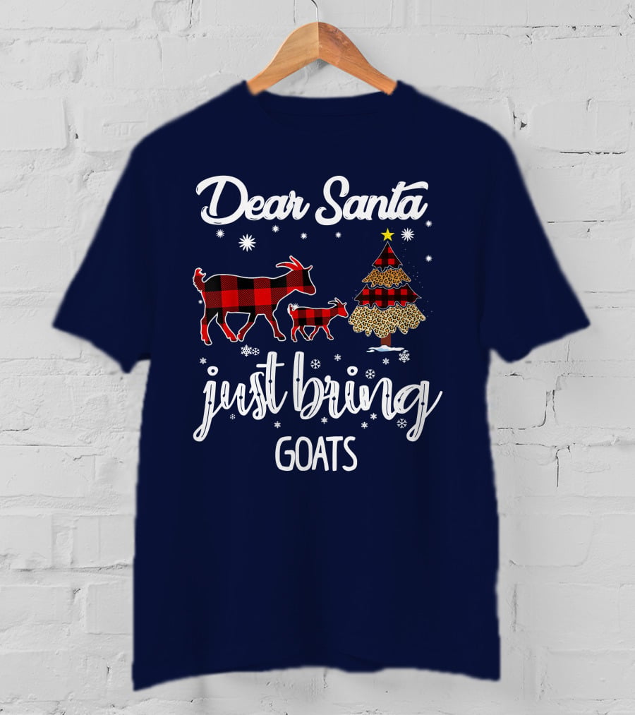 Dear Santa Just Bring Goats Plaid Christmas Tree Snowflakes T-Shirt