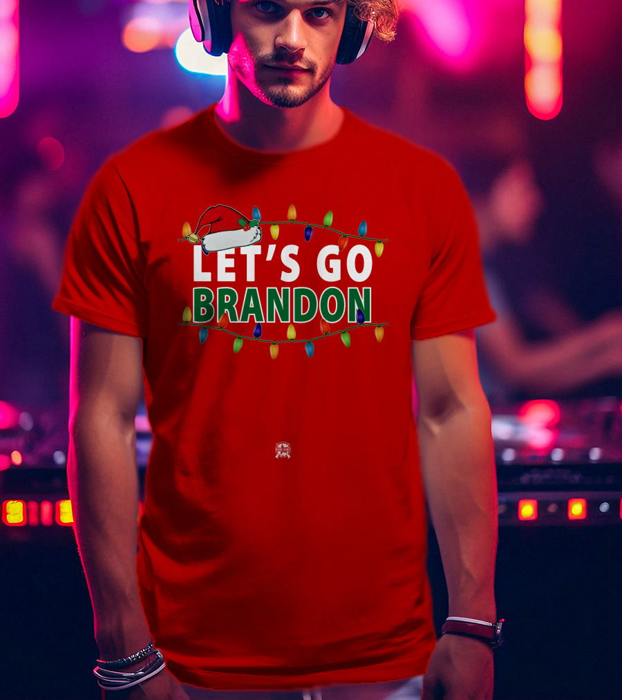 Let's Go Brandon Christmas Lights With Santa Hat T-Shirt