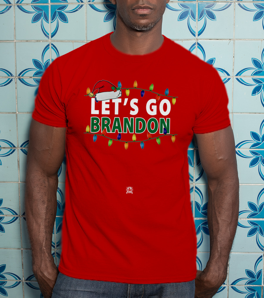 Let's Go Brandon Christmas Lights With Santa Hat T-Shirt