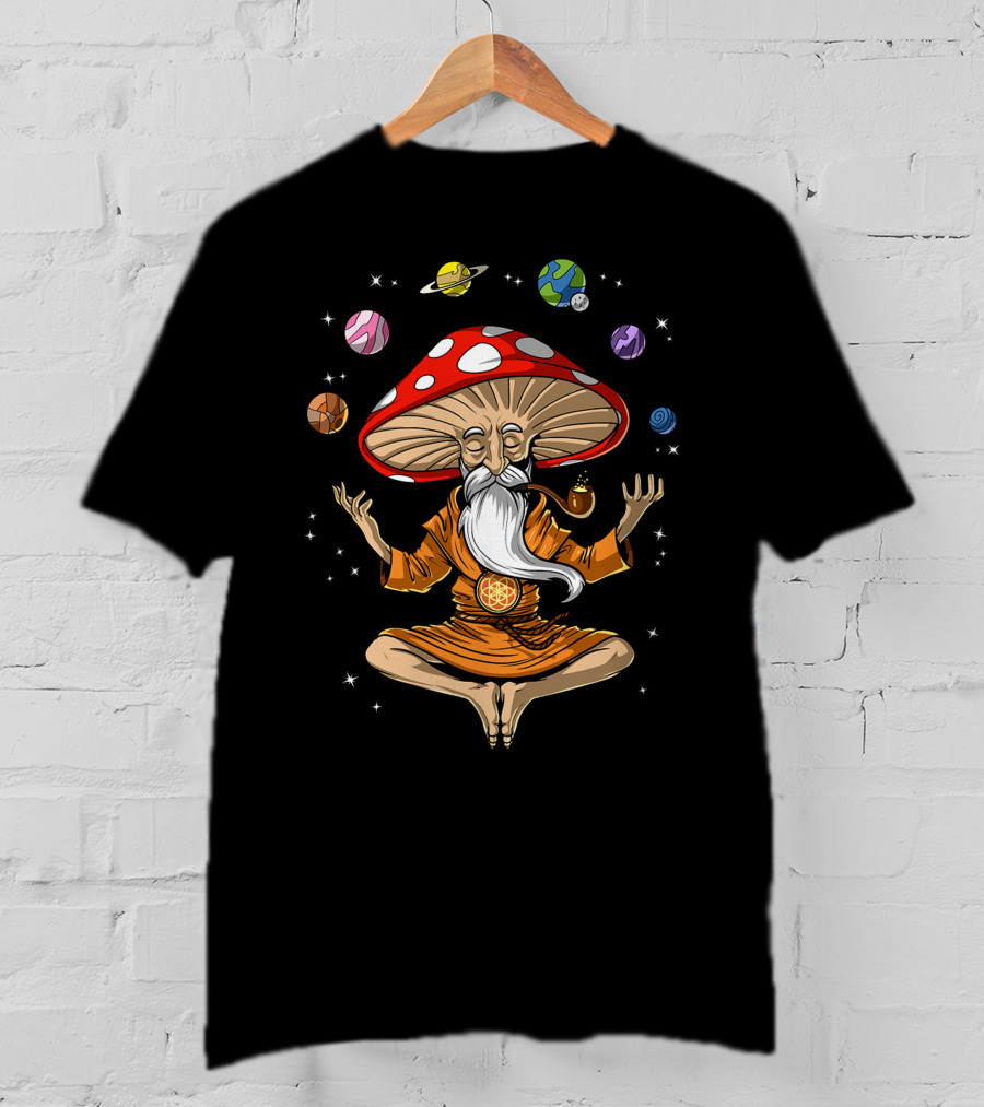 Buddha Cosmic Magic Mushroom Planets Blockgeekdima T-Shirt