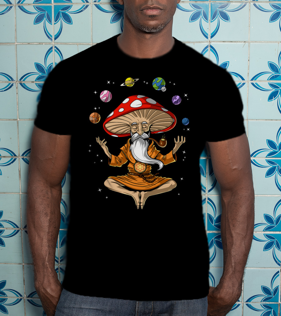 Buddha Cosmic Magic Mushroom Planets Blockgeekdima T-Shirt