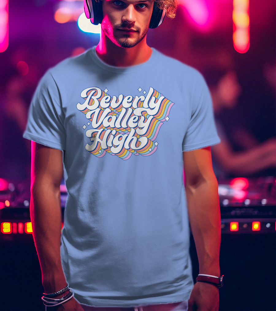 Bvh Merch Beverly Valley High Rainbow Text With Colorful Swirls T-Shirt