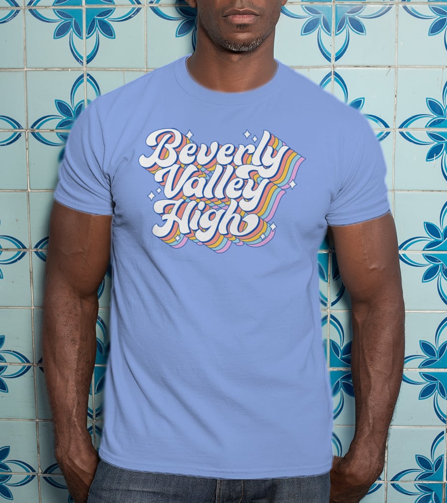 Bvh Merch Beverly Valley High Rainbow Text With Colorful Swirls T-Shirt