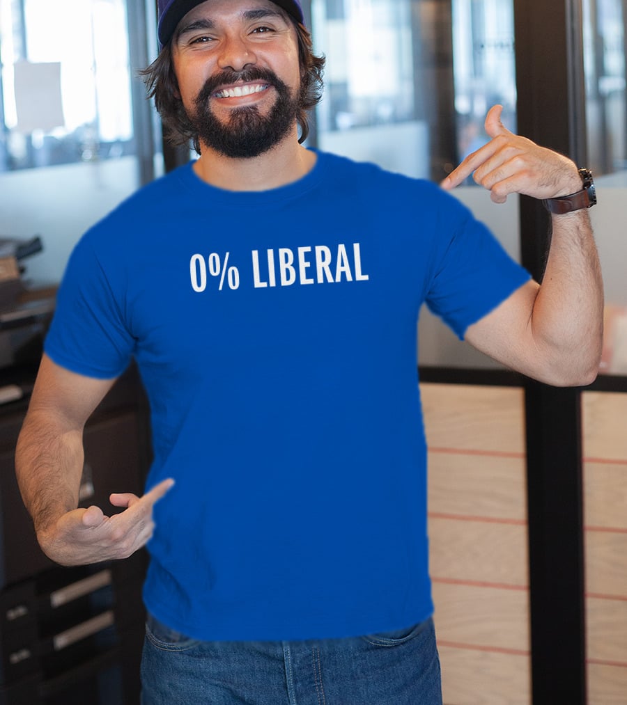 Zeek Arkham 0% Liberal Statement Bold Blue Background T-Shirt