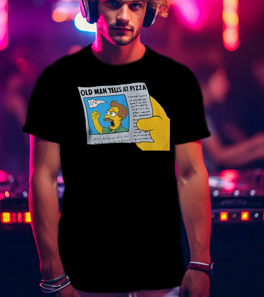 Old Man Yells At Pizza Newspaper Cartoon Parody Pizzamas Merch T-Shirt