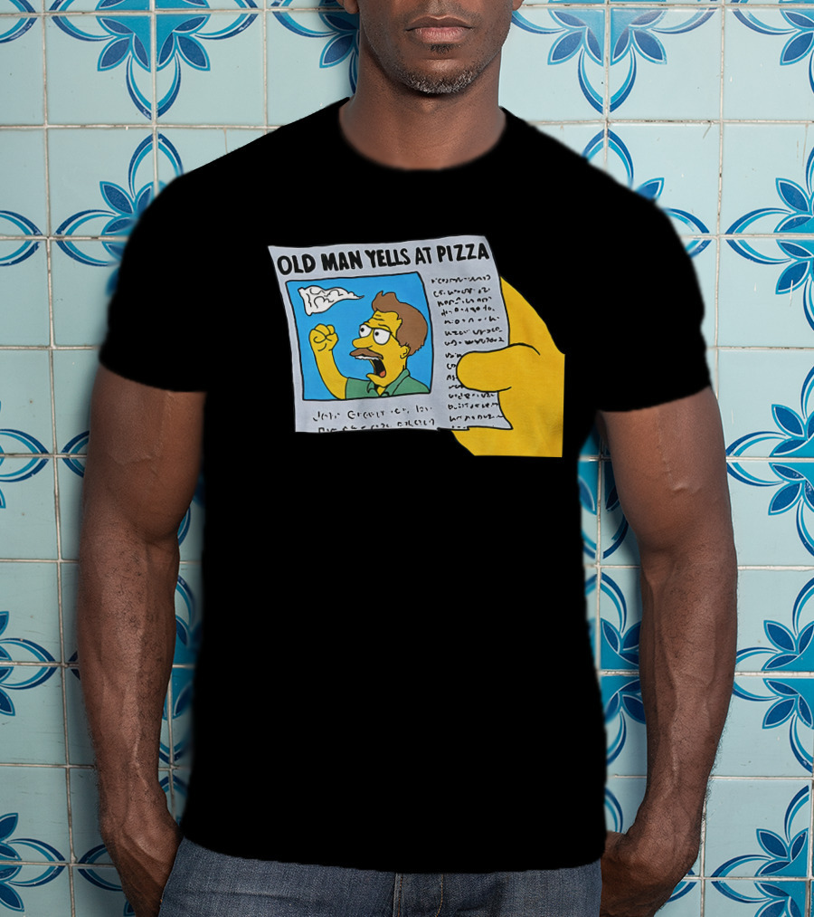 Old Man Yells At Pizza Newspaper Cartoon Parody Pizzamas Merch T-Shirt