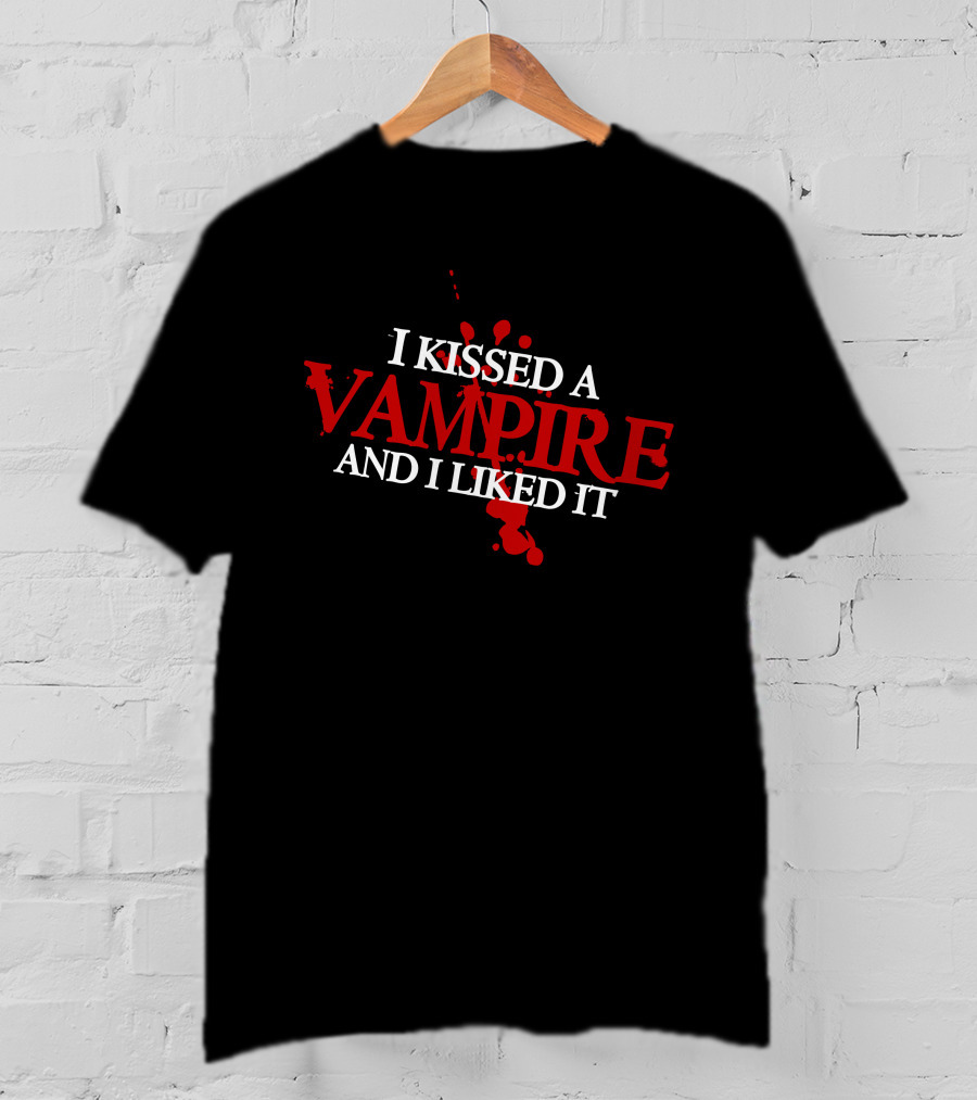 I Kissed A Vampire Blood Splatter Typography T-Shirt
