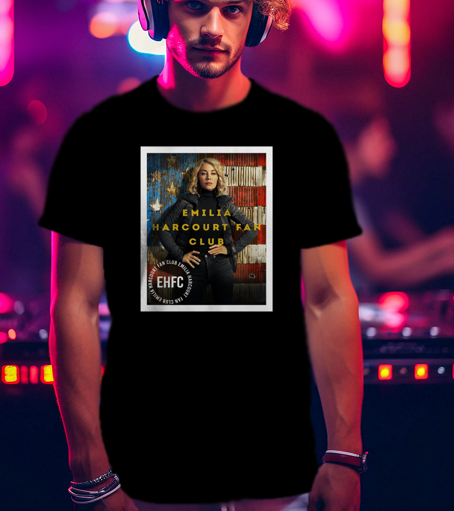 Emilia Harcourt Fan Club EHFC Vintage American Flag Background T-Shirt
