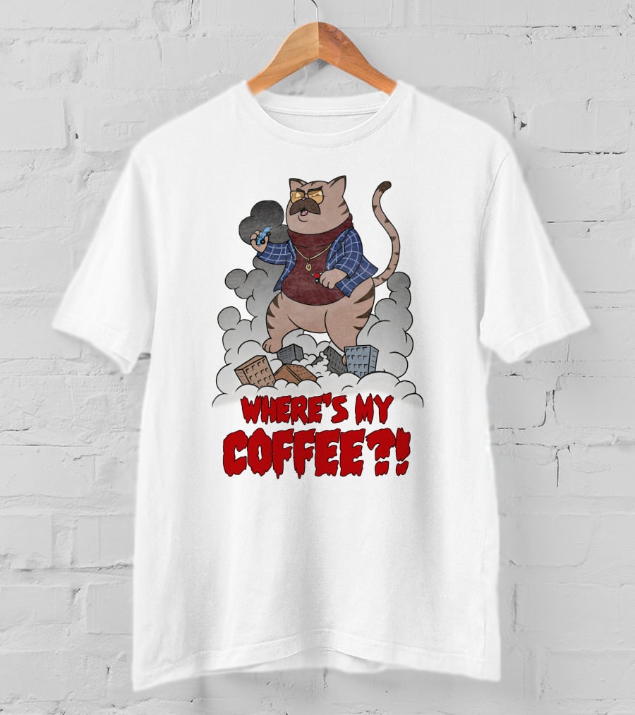 Catzilla Where's My Coffee Bowtie Flannel Smoking Pipe T-Shirt