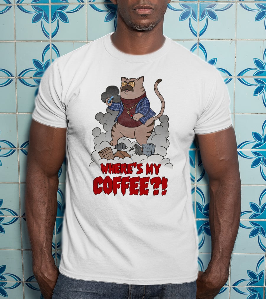Catzilla Where's My Coffee Bowtie Flannel Smoking Pipe T-Shirt