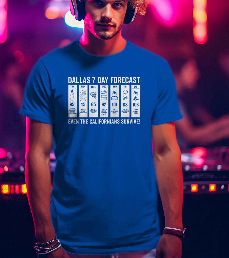 Dallas 7 Day Forecast Weather Parody Even The Californians Survive Bullzerk Merch T-Shirt