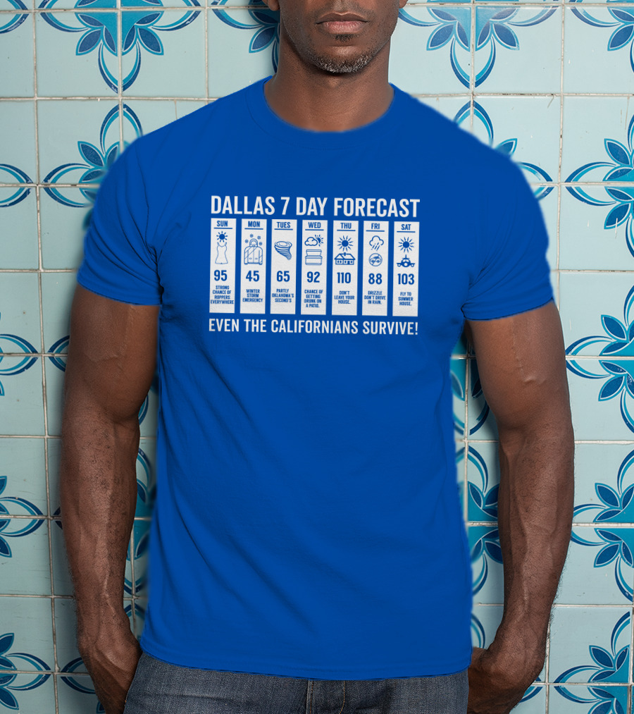 Dallas 7 Day Forecast Weather Parody Even The Californians Survive Bullzerk Merch T-Shirt