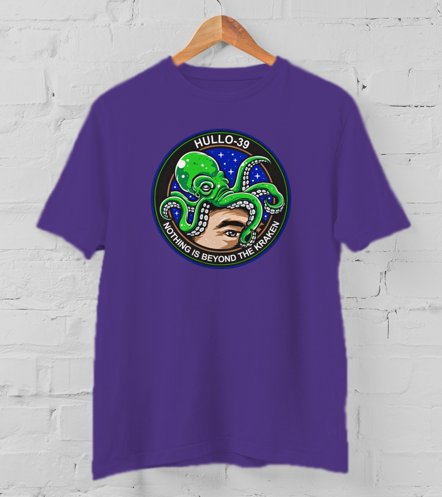 Hullo-39 Nothing Is Beyond The Kraken Green Octopus Starry Sky Badge T-Shirt