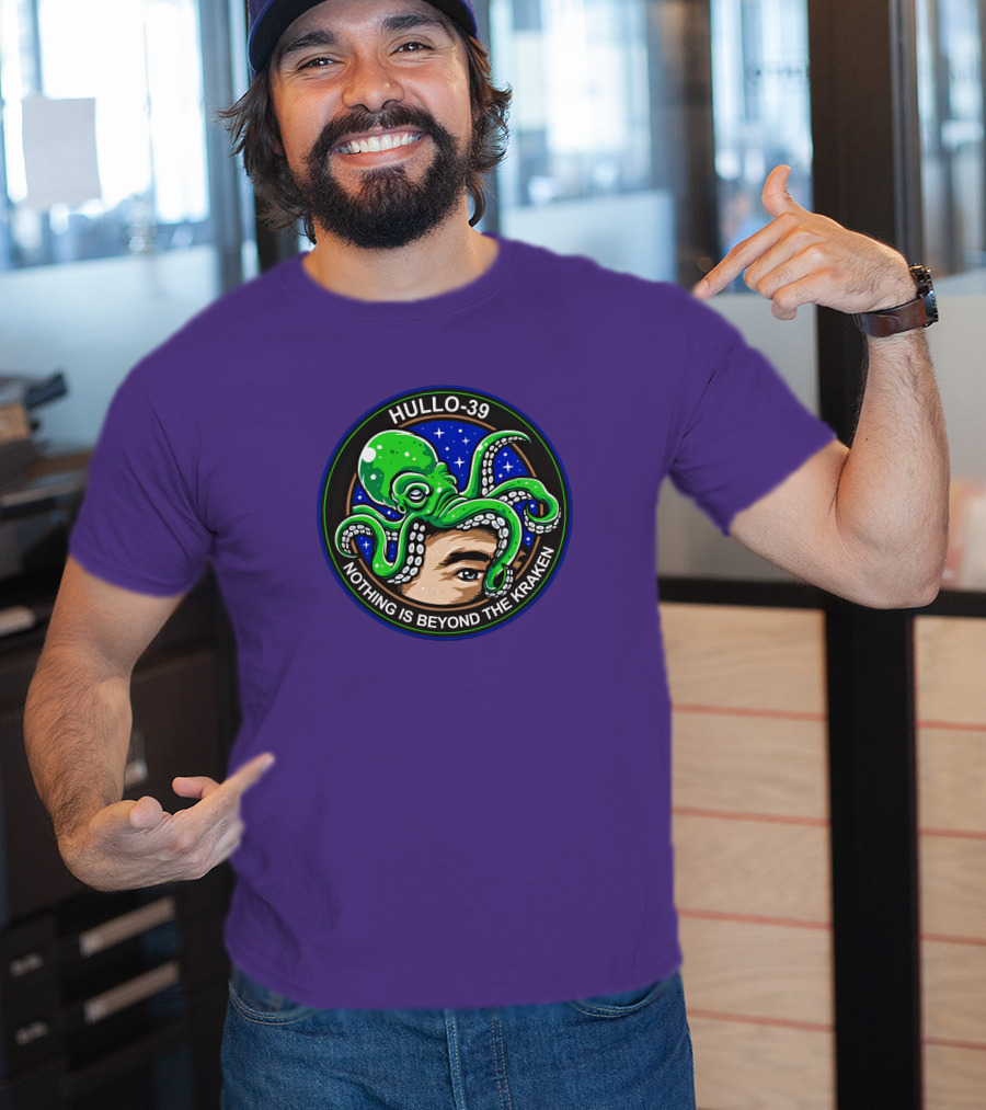 Hullo-39 Nothing Is Beyond The Kraken Green Octopus Starry Sky Badge T-Shirt