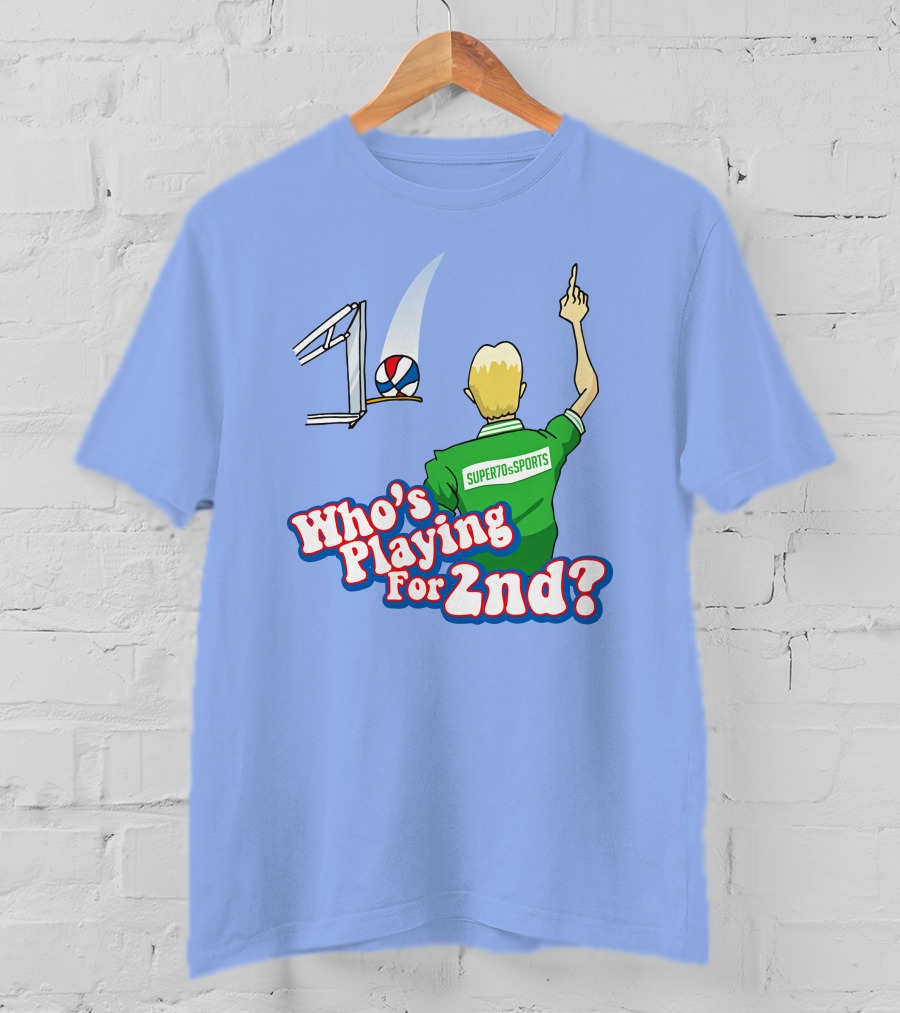 Super70s Sports Who's Playing For 2nd Volleyball Player Gesture T-Shirt