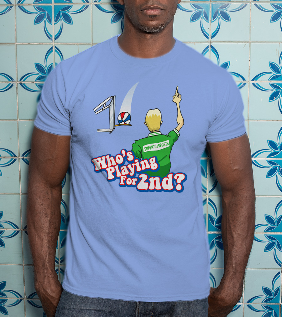 Super70s Sports Who's Playing For 2nd Volleyball Player Gesture T-Shirt