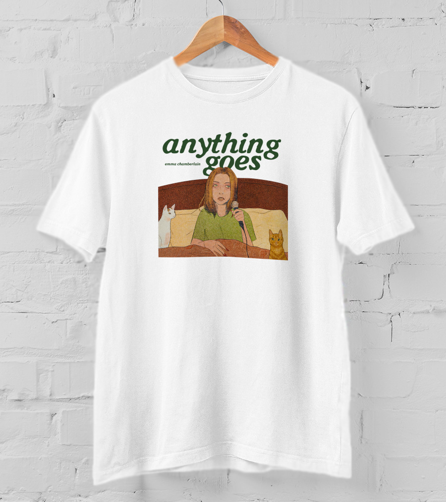 Anything Goes Emma Chamberlain Merch With Cats And Microphone T-Shirt