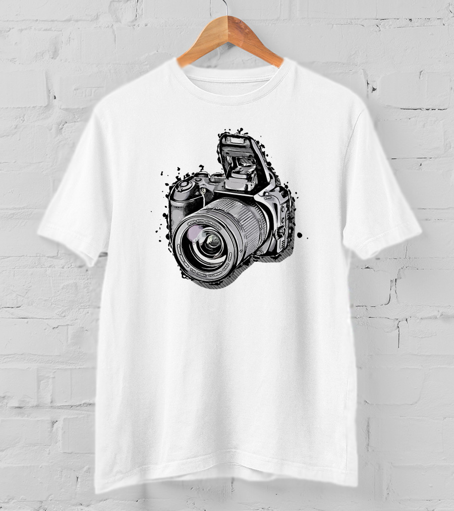 Nikon Camera Black White Splatter T-Shirt