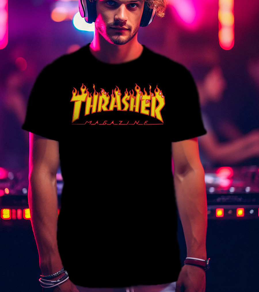 Men Thrasher Flame Magazine Classic Yellow T-Shirt