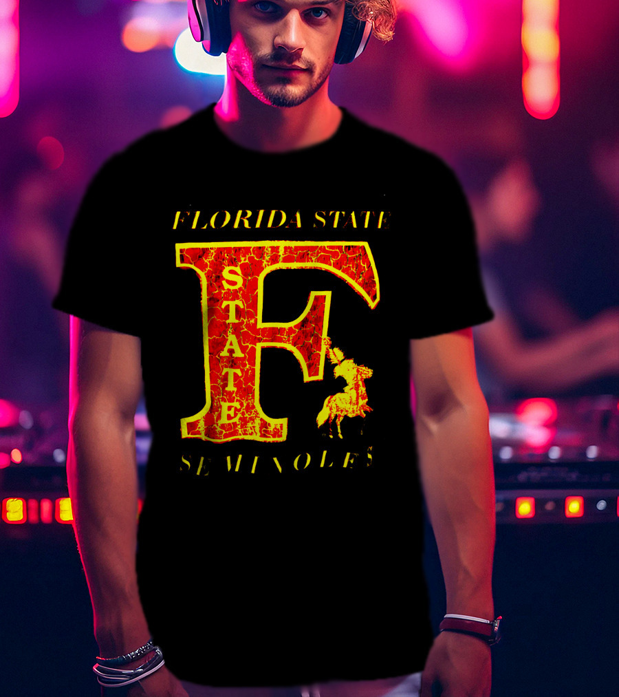 Florida State Seminoles Vintage 1980s Large F Cracked Texture T-Shirt