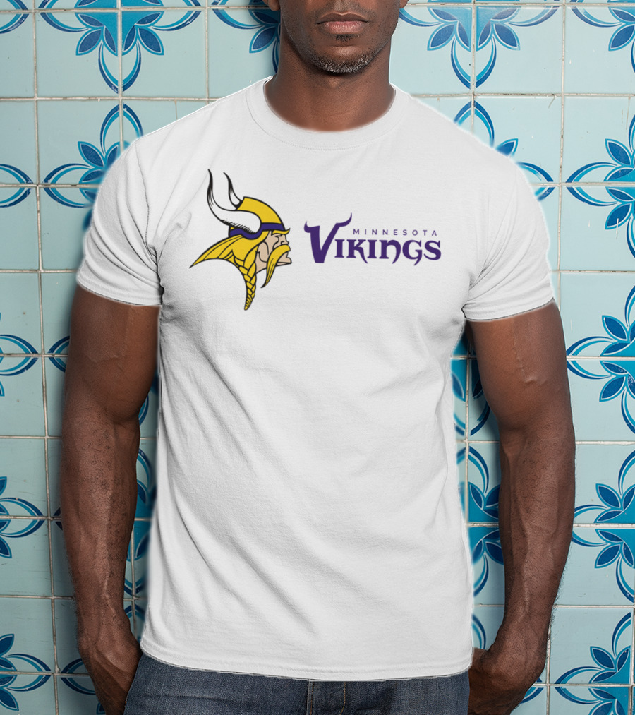 Minnesota Vikings Football Team Logo With Viking Helmet And Braided Beard T-Shirt