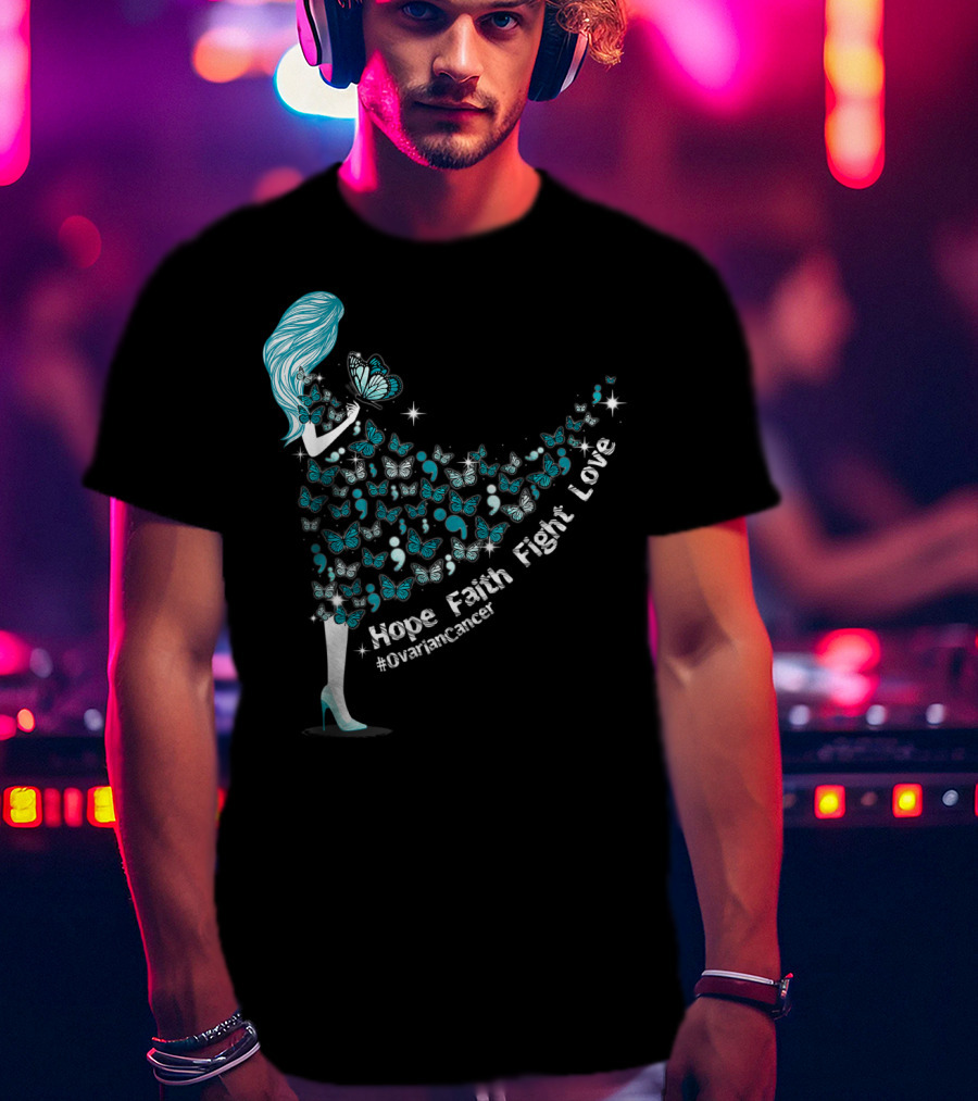 Hope Faith Fight Love Butterfly #OvarianCancer Support T-Shirt