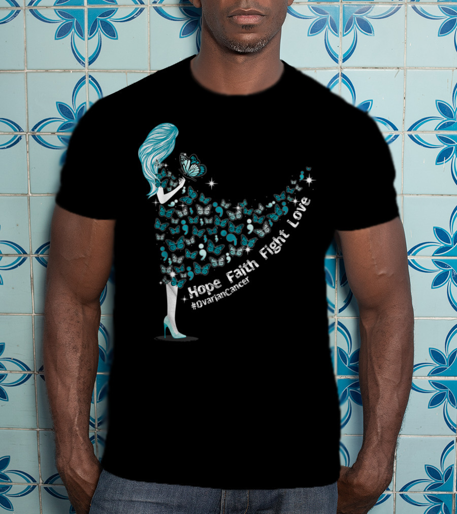 Hope Faith Fight Love Butterfly #OvarianCancer Support T-Shirt