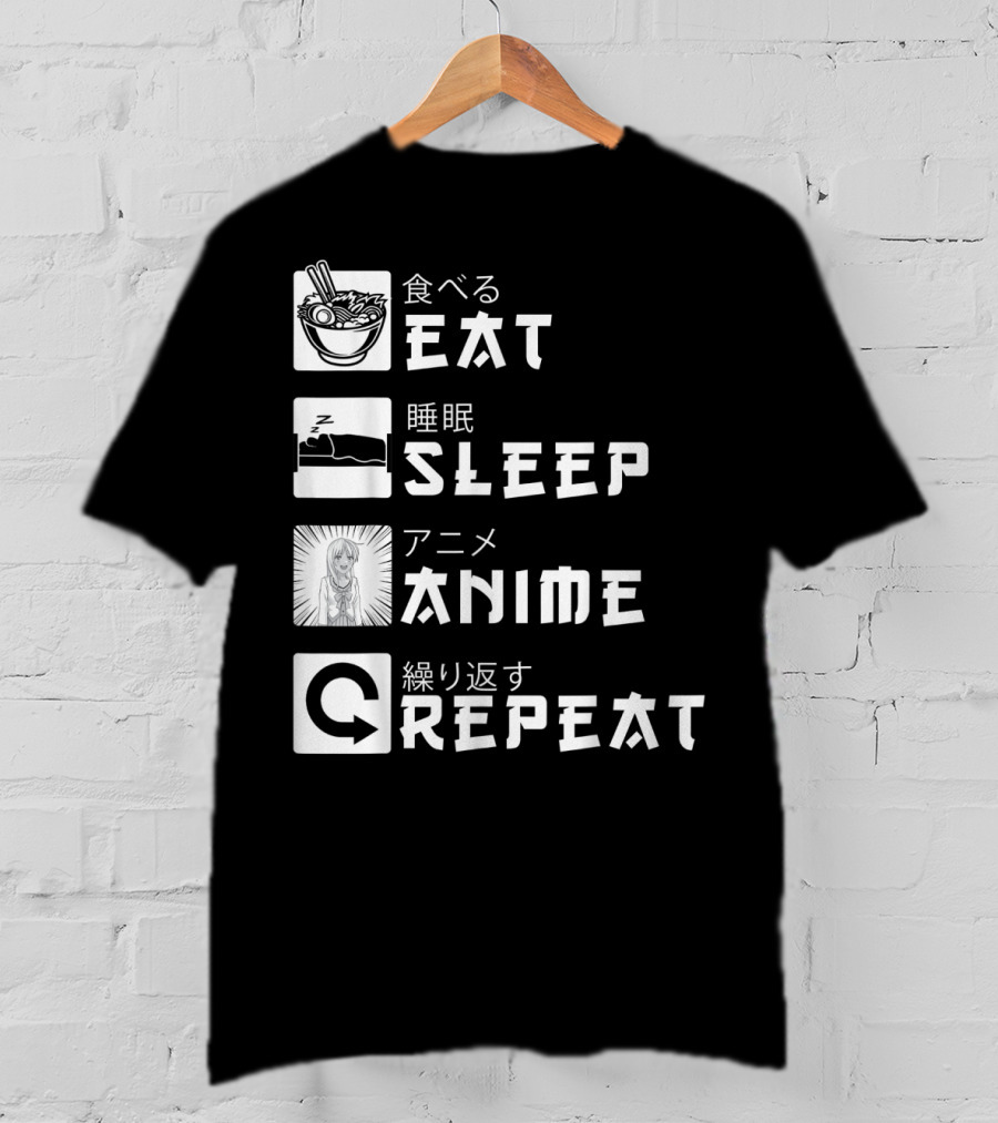 Eat Sleep Anime Repeat Japanese Manga Cosplay Bowl Zzzz Girl Arrows T-Shirt