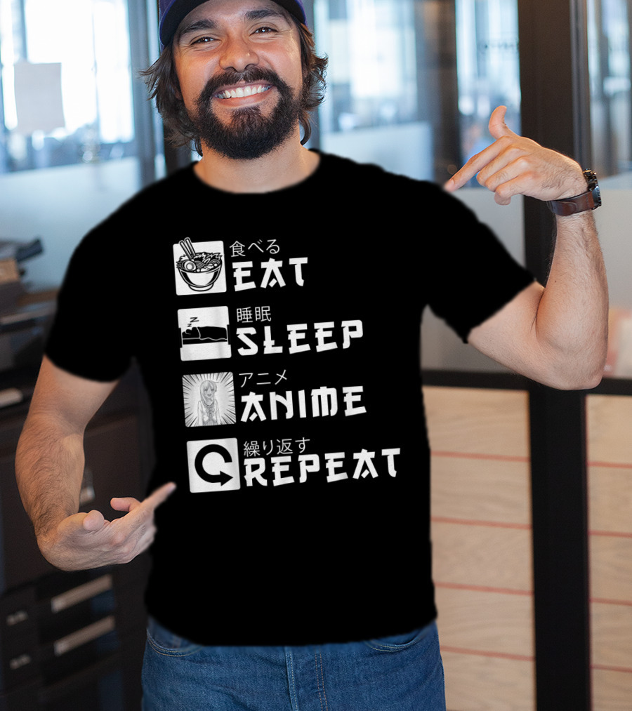 Eat Sleep Anime Repeat Japanese Manga Cosplay Bowl Zzzz Girl Arrows T-Shirt