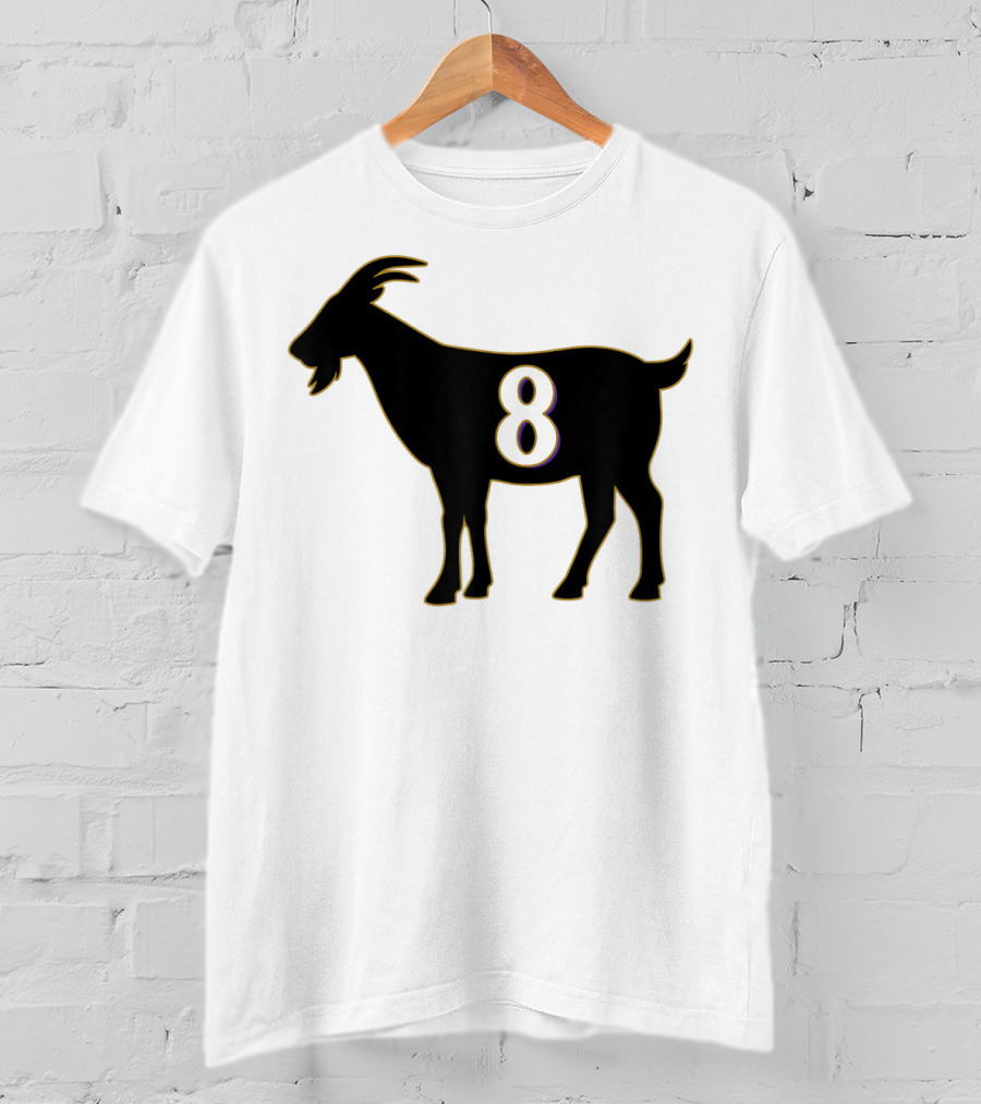 GOAT 8 Baltimore Football Maryland Raven Nation Black Goat Silhouette With Number 8 T-Shirt