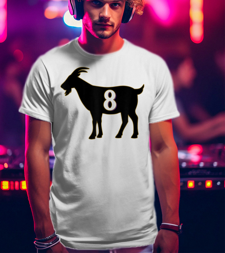 GOAT 8 Baltimore Football Maryland Raven Nation Black Goat Silhouette With Number 8 T-Shirt