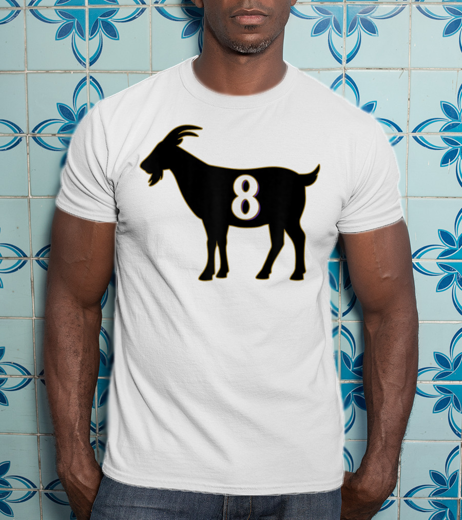 GOAT 8 Baltimore Football Maryland Raven Nation Black Goat Silhouette With Number 8 T-Shirt