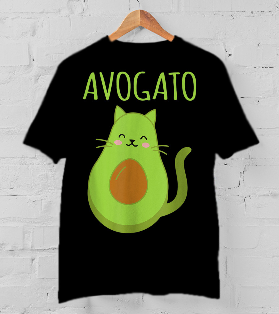 Avogato Cute Happy Cat Avocado T-Shirt